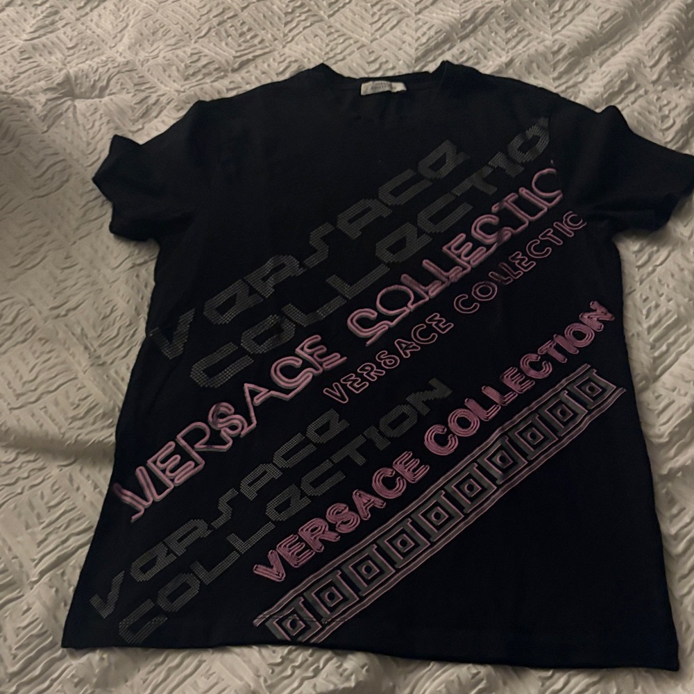 Versace Collection Black T-Shirt with Pink Logo